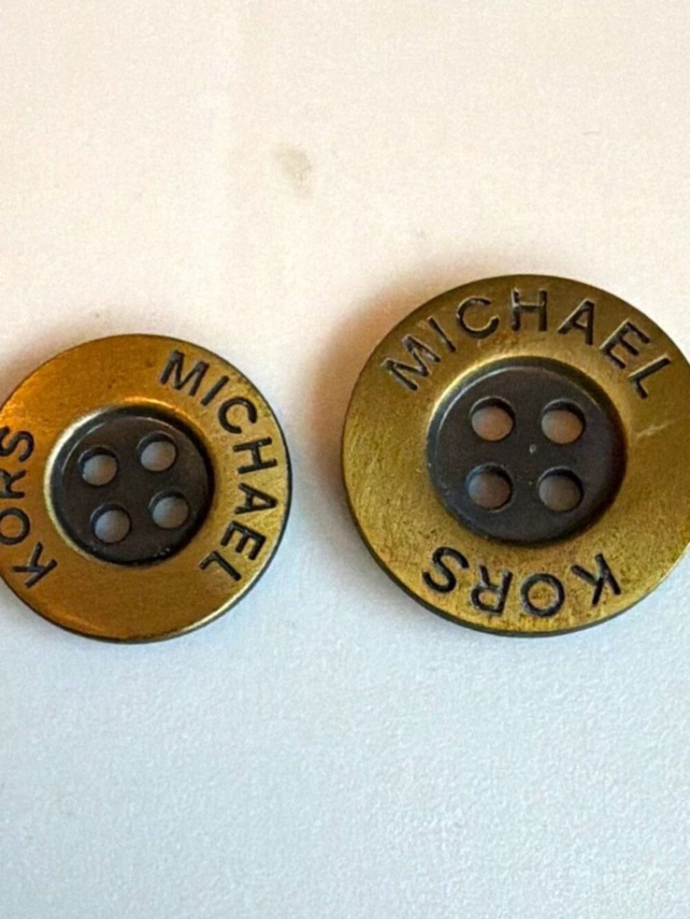 Michael Kors Round 4-Hole Flat Metal Replacement Buttons, Gold & Black big small